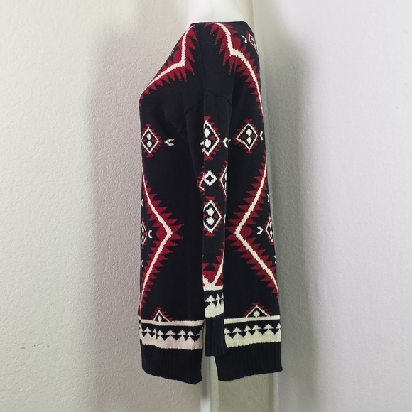 Lauren Ralph Lauren Petite PS Black Red Aztec Geometric Cotton Tunic Sweater - Picture 3 of 12